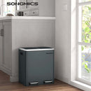 SONGMICS Kitchen Bin 2 x 15L Double Bin for Recycling and Waste, Pedal Bin LTB30GS