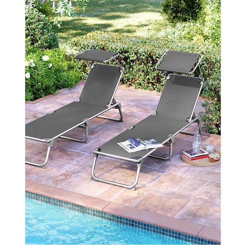 SONGMICS Sun Lounger Reclining Sun Chair with Sunshade Adjustable Backrest, Foldable | GCB19WGV1