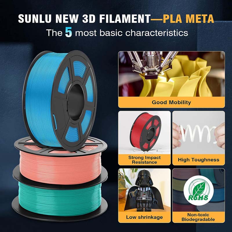 SUNLU PLA+ 1.75mm 3D Printer Filament for 3D Pen & 3D Printer Spool, Black
