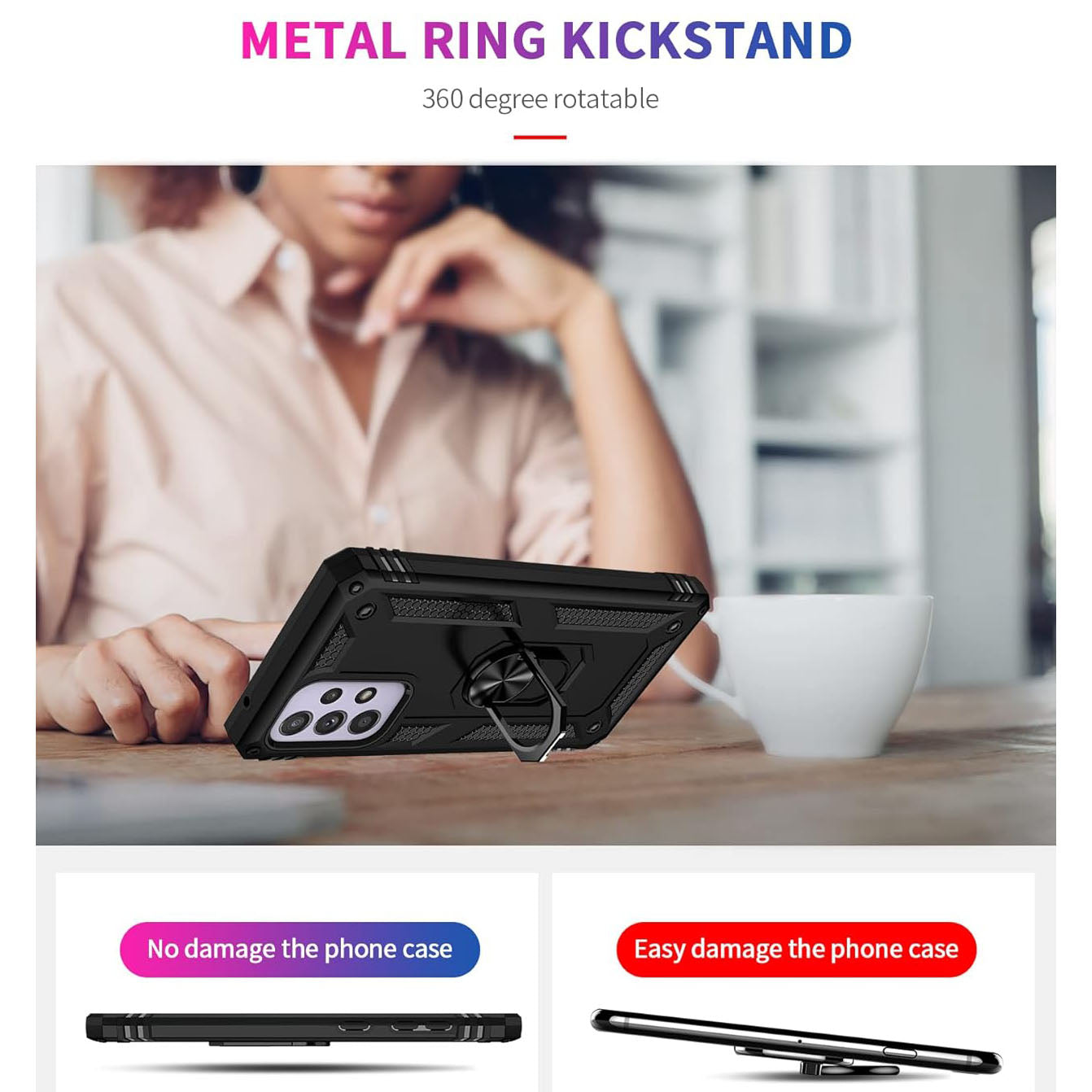 Wtiaw Samsung Galaxy A33 5G Shockproof Protective Ring Holder Kickstand Case with HD Screen Protector