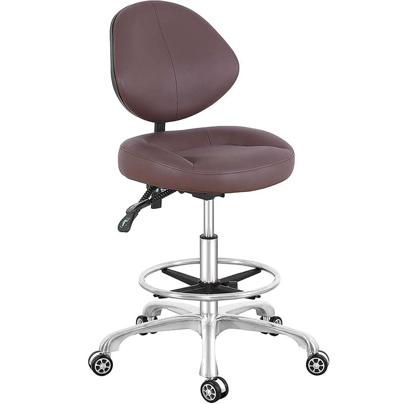 Senkelly Rolling Workbench Stool Chair with Backrest, Hydraulic Height Adjustable (Backrest, Brown)