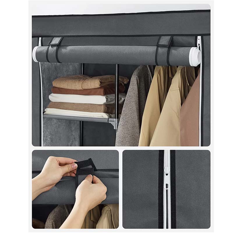 Songmics XL Folding Wardrobe 7 Mounting Possibilities Fabric, Sturdy with 2 Clothes Rail