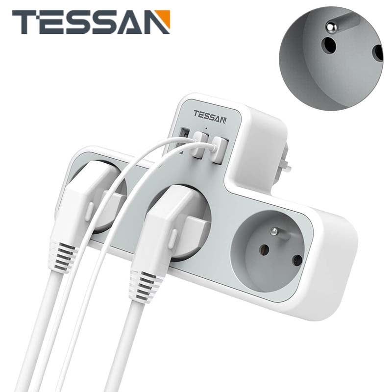 TESSAN 6 in 1 Electrical Multiple Wall Sockets with 3 French Sockets and 3 USB Ports 4000W | TS-323-FR