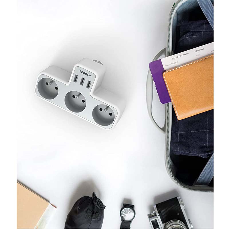 TESSAN 6 in 1 Multi USB Power Socket with 3 French Outlets and 3