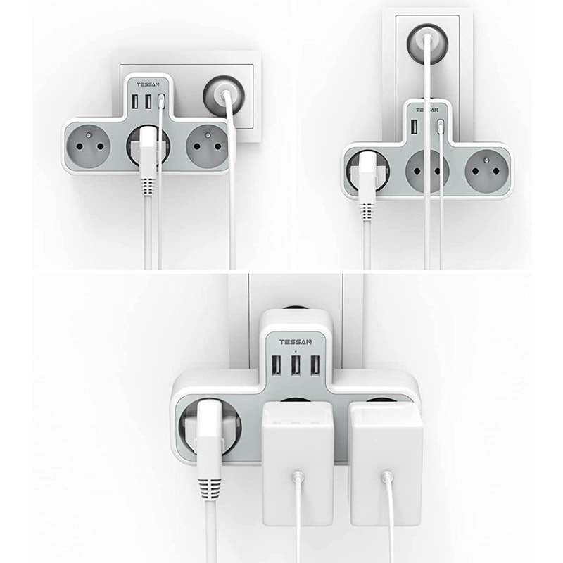 TESSAN 6 in 1 Electrical Multiple Wall Sockets with 3 French Sockets and 3 USB Ports 4000W | TS-323-FR