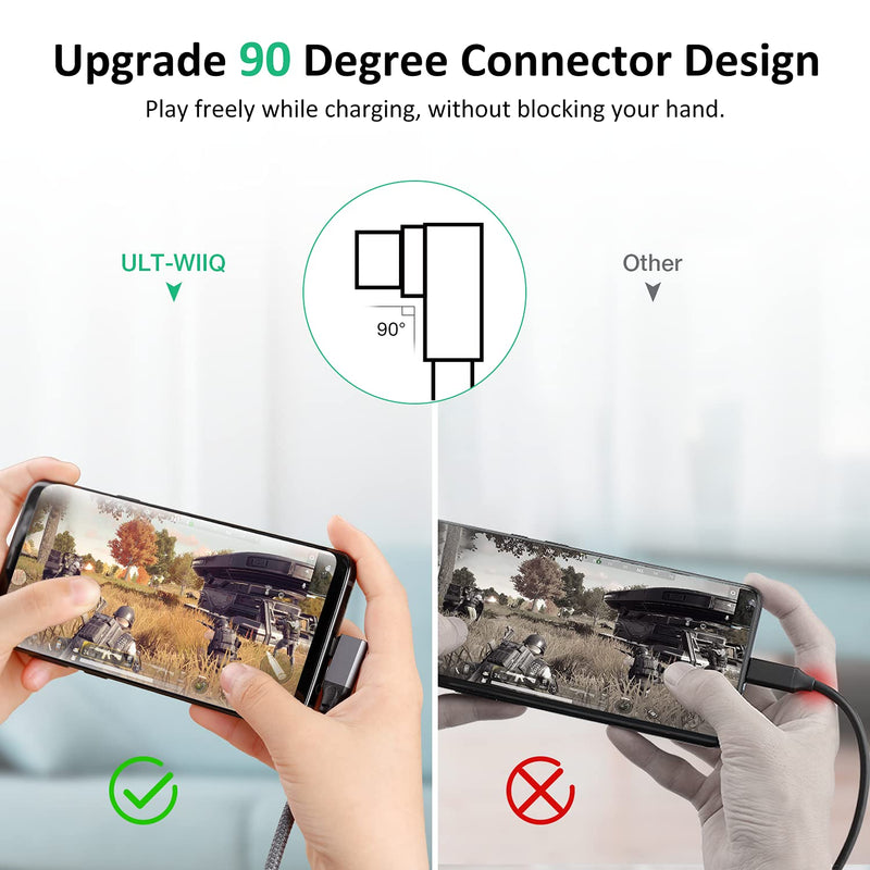 ULT-WIIQ USB C to USB C 90 Degree Angle 100W Fast Charging & 20Gbps Data Transfer 5k/4k@60Hz Video Cable (3M/9.8ft)