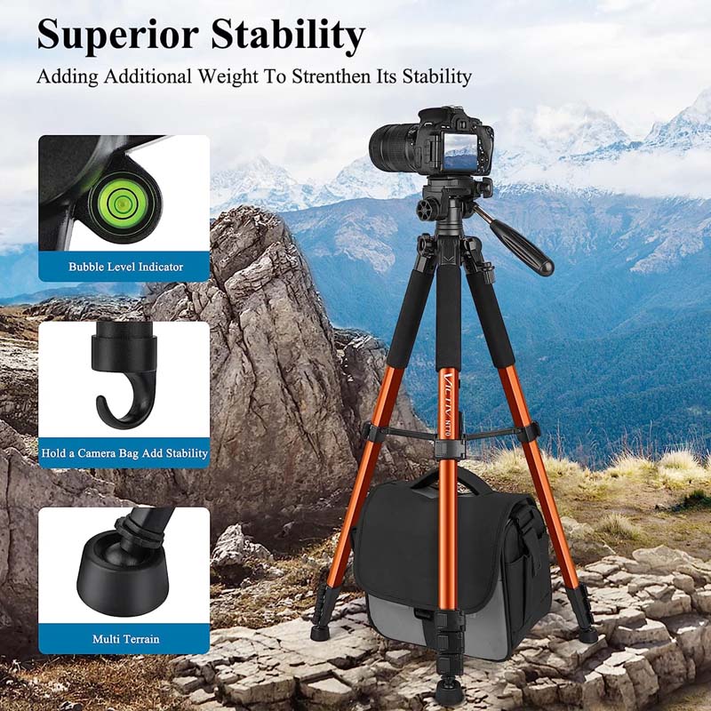VICTIV NT70 74inch Aluminum Professional Camera Travel Tripod with Carry Bag