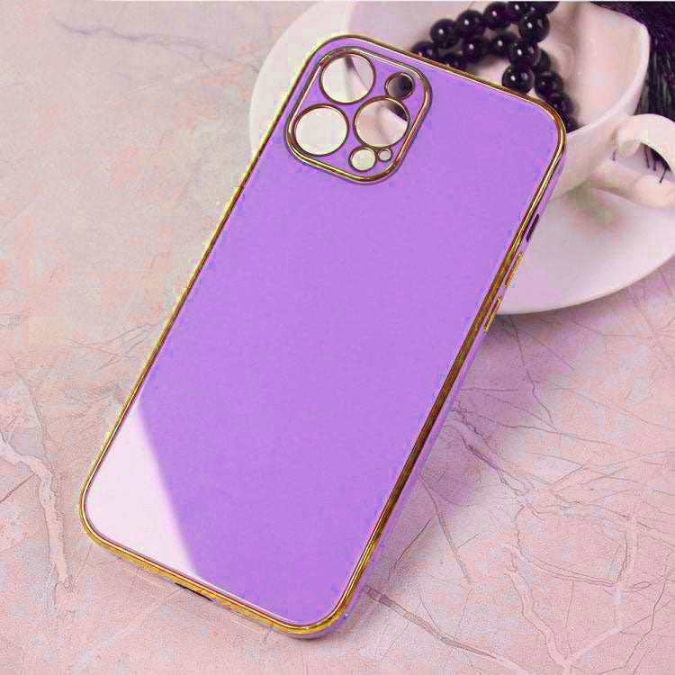 VUTR Purple With Soft Gold Plated Color Borders Camera Protection Back Case For iPhone 12 Pro (6.1 Inches)