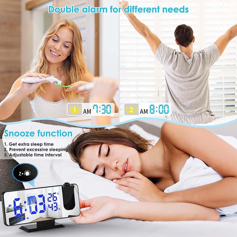 Wecker Digital Projection Dual Alarm Clock with Radio USB Connection LED Display 180° Projector 4 Projection Brightness