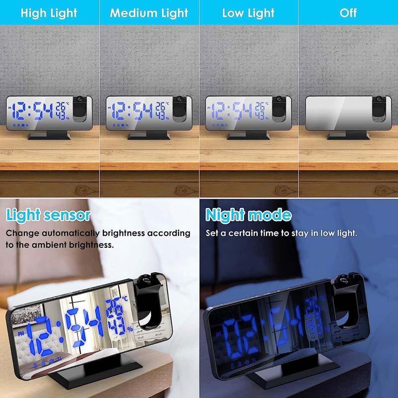 Wecker Digital Projection Dual Alarm Clock with Radio USB Connection LED Display 180° Projector 4 Projection Brightness