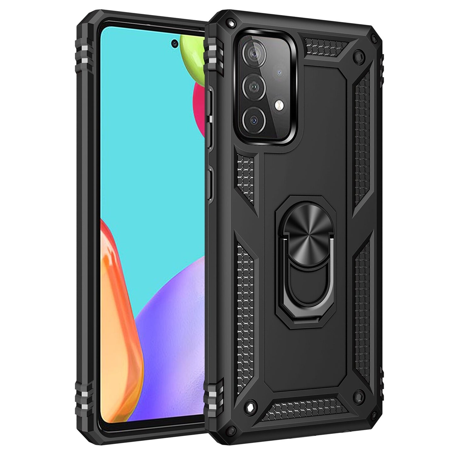 Wtiaw Samsung Galaxy A52 Shockproof Protective Ring Holder Kickstand Case with HD Screen Protector