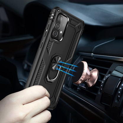 Wtiaw Samsung Galaxy A52 Shockproof Protective Ring Holder Kickstand Case with HD Screen Protector