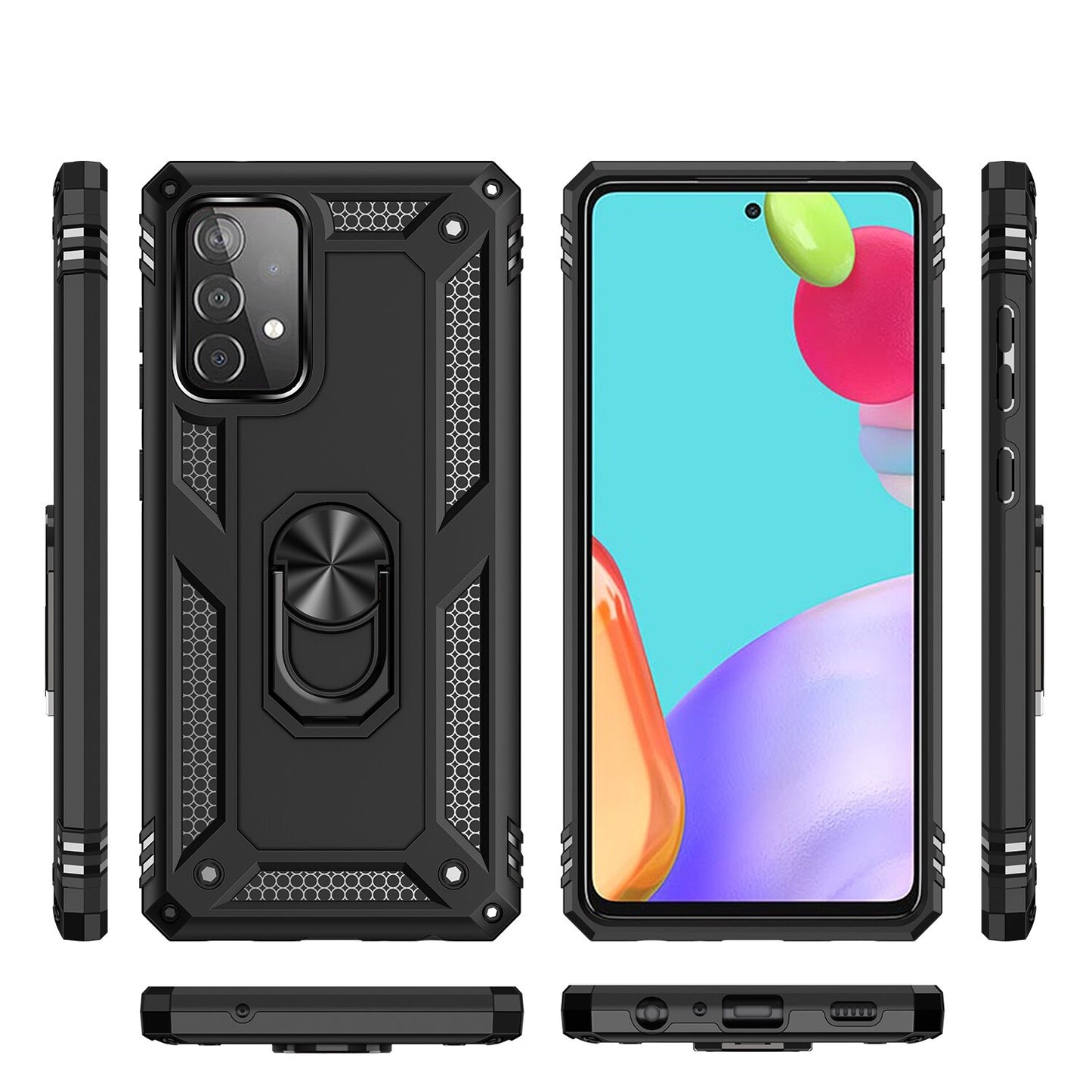 Wtiaw Samsung Galaxy A52 Shockproof Protective Ring Holder Kickstand Case with HD Screen Protector