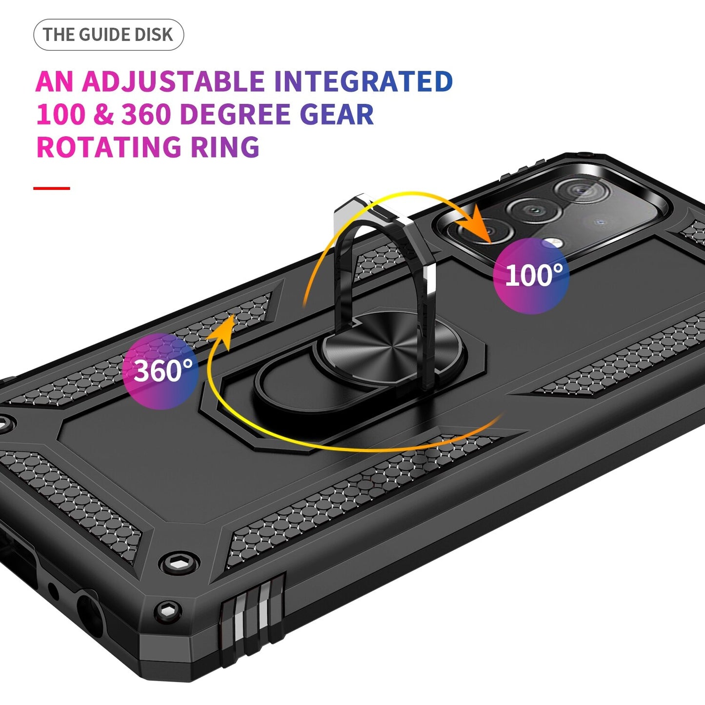 Wtiaw Samsung Galaxy A52 Shockproof Protective Ring Holder Kickstand Case with HD Screen Protector