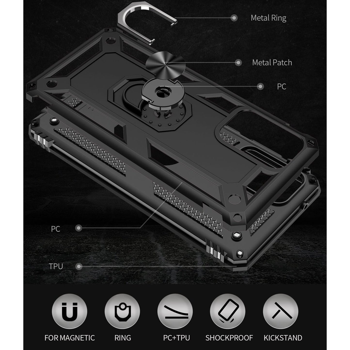 Wtiaw Samsung Galaxy A52 Shockproof Protective Ring Holder Kickstand Case with HD Screen Protector