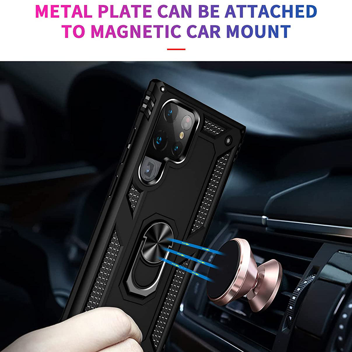 Wtiaw Samsung Galaxy S22 Ultra Shockproof Protective Ring Holder Kickstand Case with HD Screen Protector
