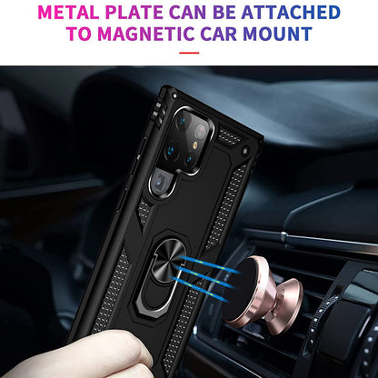Wtiaw Samsung Galaxy S22 Ultra Shockproof Protective Ring Holder Kickstand Case with HD Screen Protector
