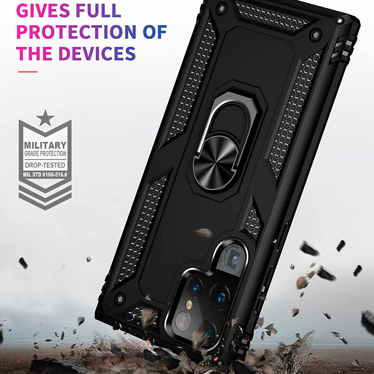 Wtiaw Samsung Galaxy S22 Ultra Shockproof Protective Ring Holder Kickstand Case with HD Screen Protector