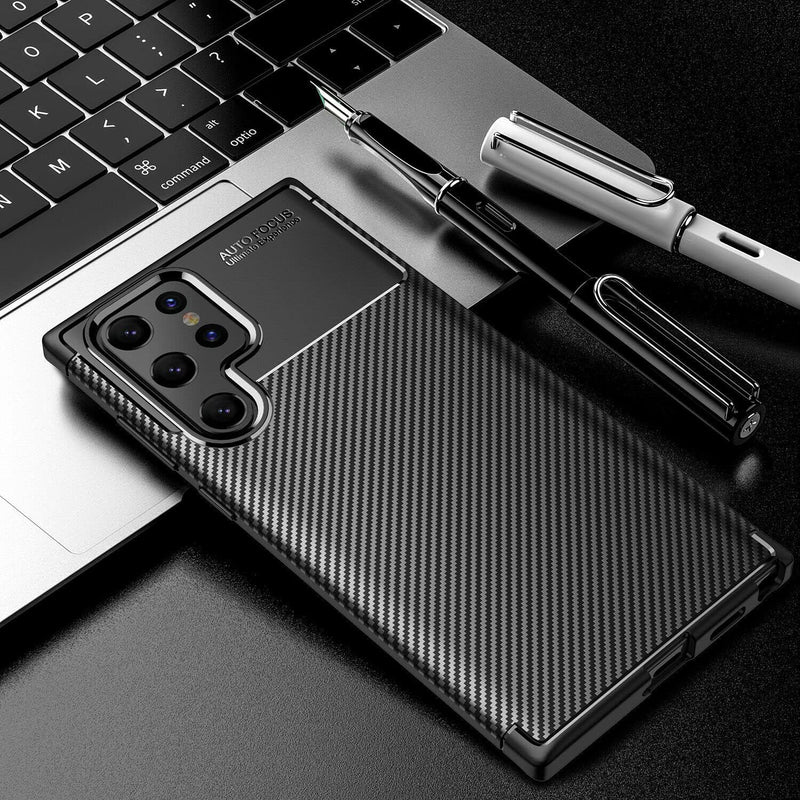 X-Level Autofocus Compatible with Samsung Galaxy S22 Ultra Soft TPU Bumper Flexible [Shock Absorption] [Carbon Fiber Texture] Case