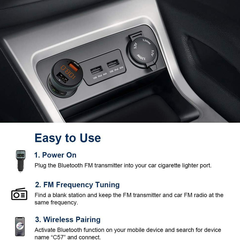 ZeaLife Bluetooth FM Transmitter with QC 3.0 Fast Charging Port Hands Free Calling Car Charger and Music Player Kit