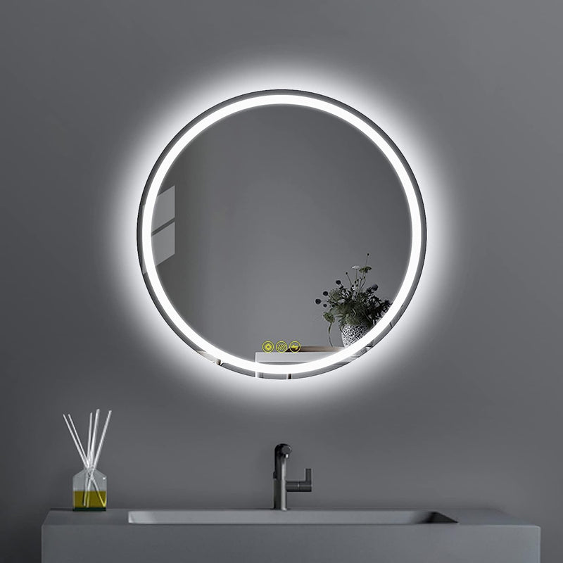 AI-LIGHTING 400mm Round Bathroom LED Mirror Illuminated Backlit 3 LED Light Color Dimmable Touch Switch