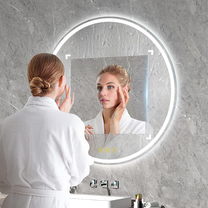 AI-LIGHTING 400mm Round Bathroom LED Mirror Illuminated Backlit 3 LED Light Color Dimmable Touch Switch