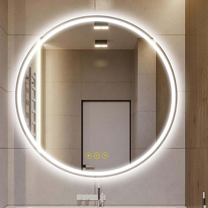 AI-LIGHTING 400mm Round Bathroom LED Mirror Illuminated Backlit 3 LED Light Color Dimmable Touch Switch