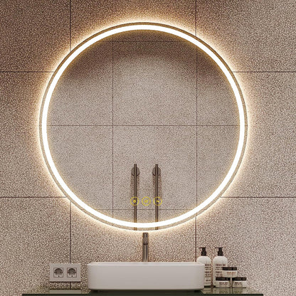 AI-LIGHTING 400mm Round Bathroom LED Mirror Illuminated Backlit 3 LED Light Color Dimmable Touch Switch