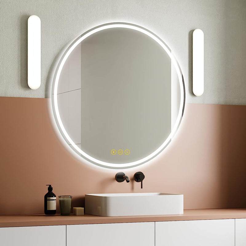 AI-LIGHTING 400mm Round Bathroom LED Mirror Illuminated Backlit 3 LED Light Color Dimmable Touch Switch
