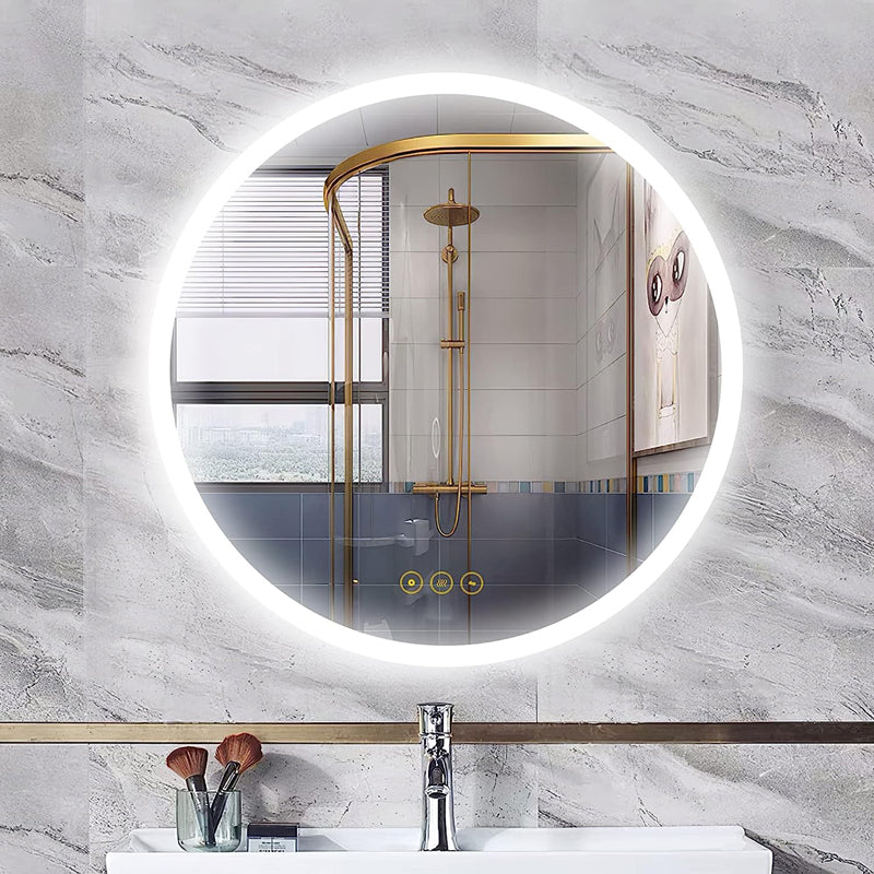 AI-LIGHTING 400mm Round Bathroom LED Mirror Illuminated Backlit 3 LED Light Color Touch Switch