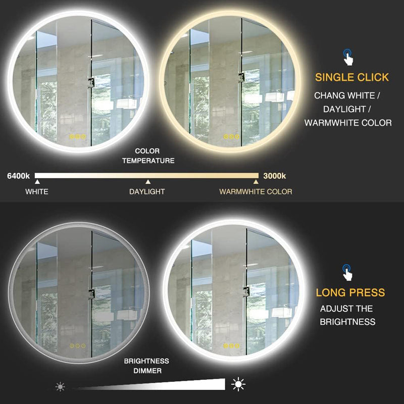 AI-LIGHTING 400mm Round Bathroom LED Mirror Illuminated Backlit 3 LED Light Color Touch Switch
