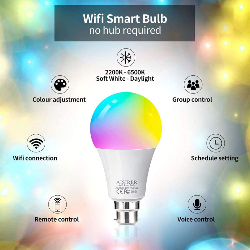 Aisirer B22 WiFi Smart Bulb 10W RGBCW | 2 Pack