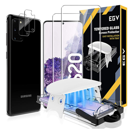 EGV Tempered Glass Protector & Camera Lens Protector Fingerprint Unlock Compatible with Samsung Galaxy S20