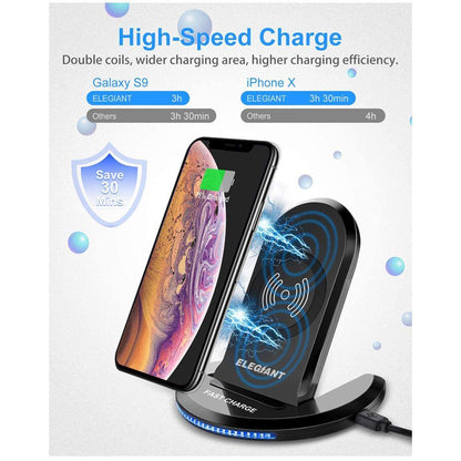 ELEGIANT U8 Qi Wireless Charger 5W/7.5W/10W [Black] - DealsnLots