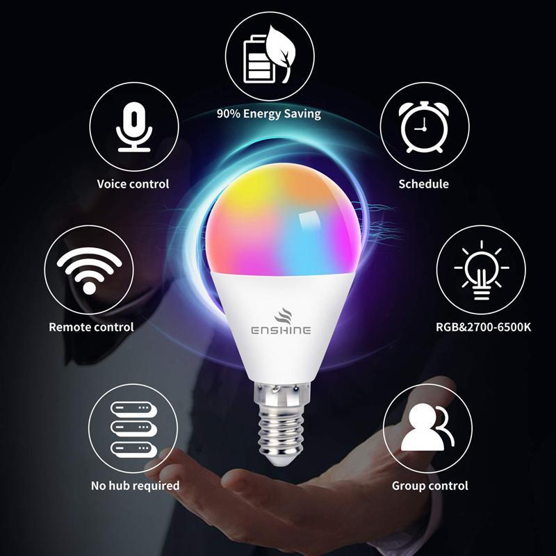 ENSHINE G45 Smart LED Bulb 5W (RGBCW) Base E14 | 4 Pack - DealsnLots