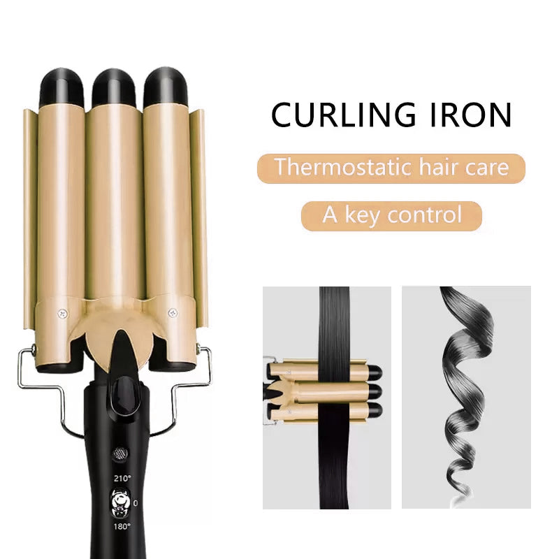 Junma HE-19 3 Barrel Hair Curling Iron 70-120W | Mustard