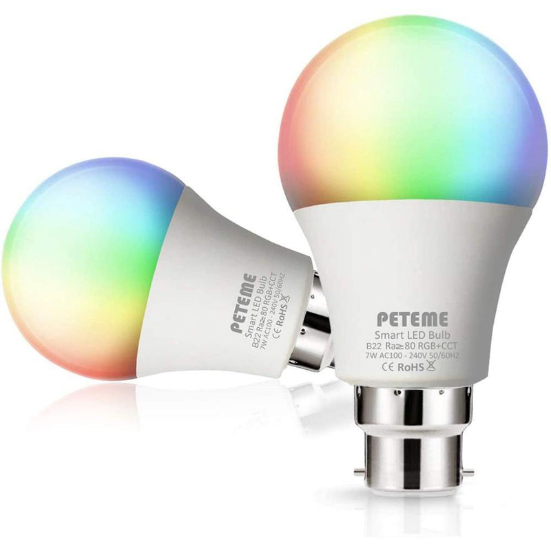 PETEME B22 Smart Led Bulb 7W RGB | 2Pack | Model: PA197W01 - DealsnLots