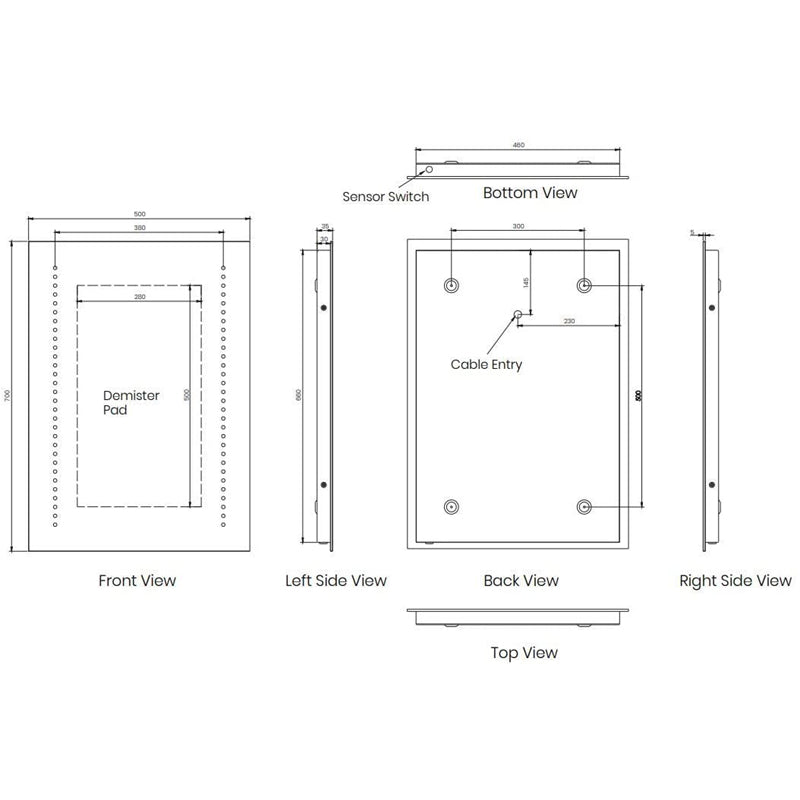 Pebble Grey™ Tannon Illuminated LED Bathroom Mirror | 500 x 700cm