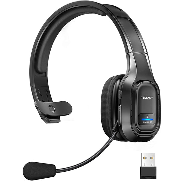 TECKNET Bluetooth Headset with Microphone Noise Canceling Wireless On Ear Headphones