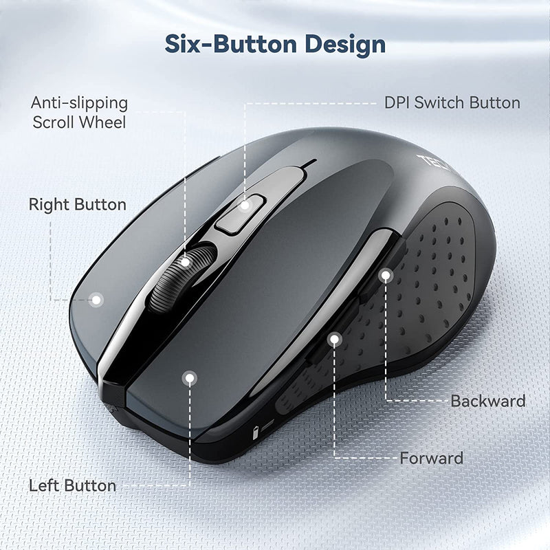 TECKNET 3 Modes Bluetooth Mouse 2.4G Wireless Portable Optical Mouse with  USB Nano Receiver