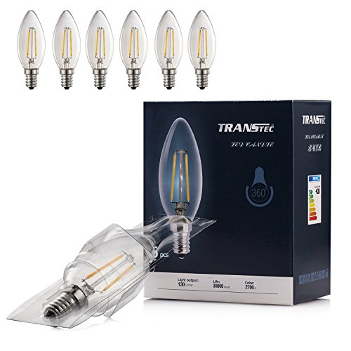 TRANSTEC® 2W LED E14 LED Filament Candle Bulb Clear Warm White | 6 Pack