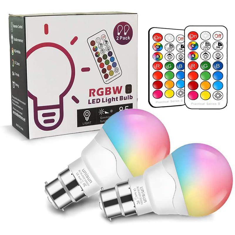 Unisun 6W B22 LED RGB Bulbs with Remote Control Dimmable Warm White - DealsnLots