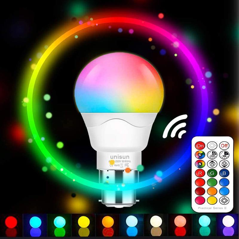 Unisun 6W B22 LED RGB Bulbs with Remote Control Dimmable Warm White - DealsnLots