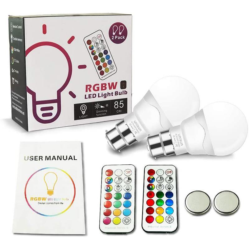 Unisun 6W B22 LED RGB Bulbs with Remote Control Dimmable Warm White - DealsnLots