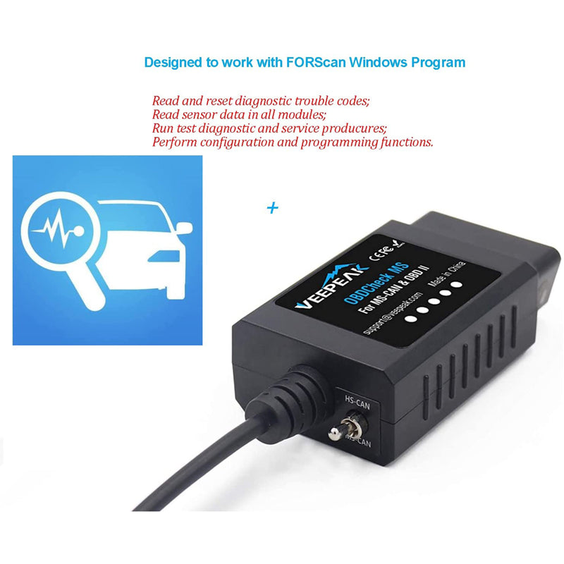 Veepeak USB OBD2 Adapter for Scan Windows with MS-CAN and OBD II