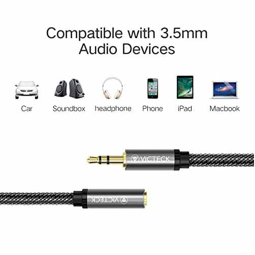 Victeck Nylon Braided Jack cord 3.5mm Stereo Male to Female Headset Extension Cable 3M Y-EX3M