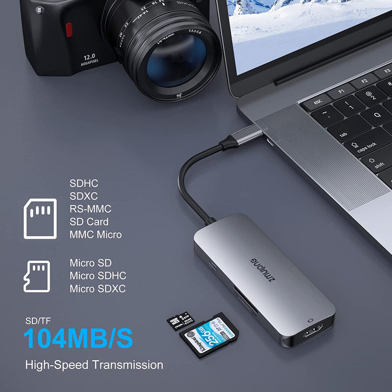 ZMUIPNG ZM1806 7 IN 1 4K HDMI 3 USB 3.0 Ports, 100W Power Delivery and SD Micro SD Card Reader