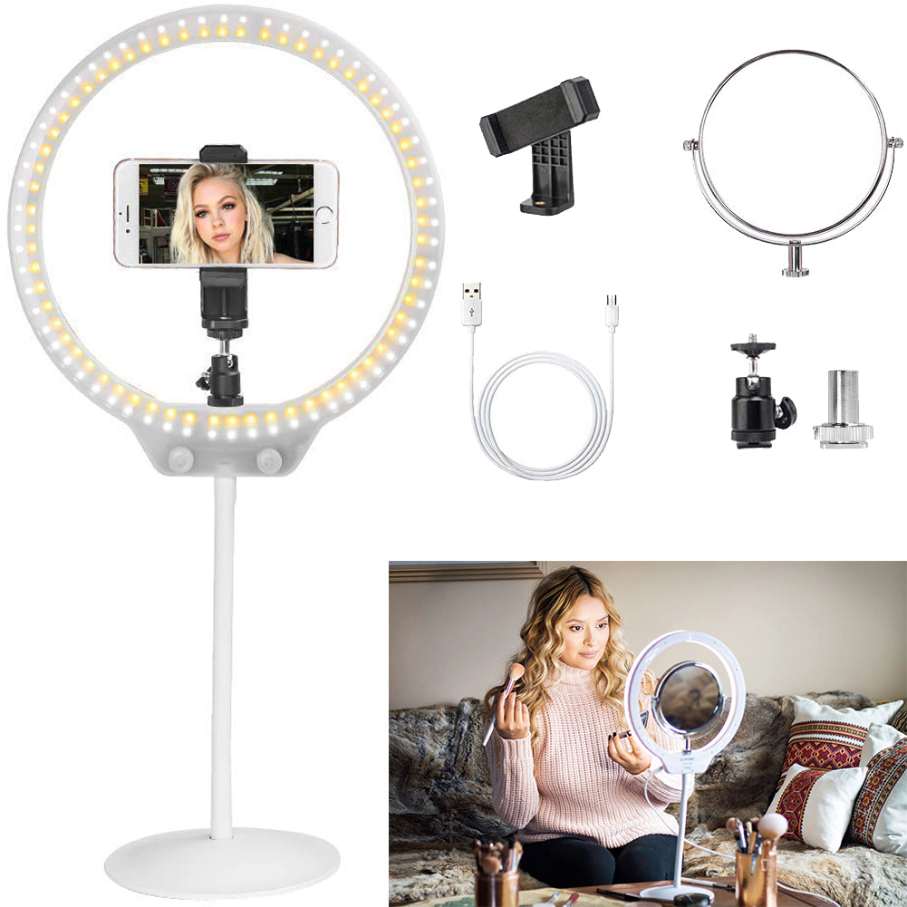 ZOMEI 10 Inch Dimmable LED Ring Light for Selfie Makeup with Mirror Phone Holder