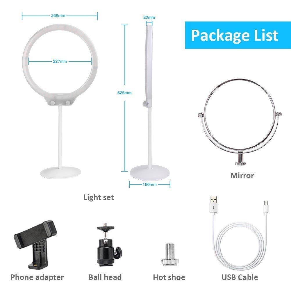 ZOMEI 10 Inch Dimmable LED Ring Light for Selfie Makeup with Mirror Phone Holder