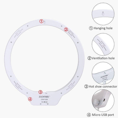 ZOMEI 10 Inch Dimmable LED Ring Light for Selfie Makeup with Mirror Phone Holder